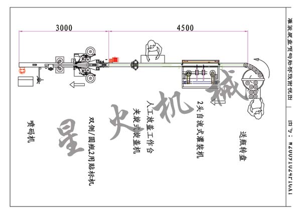 双头自流式灌装旋盖喷码贴标生产线